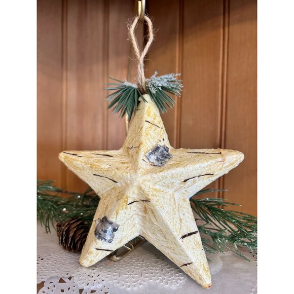 Rustic Birch Star Ornament Pinecone Accent Christmas Greenery Rustic Decor - Picture 1 of 3